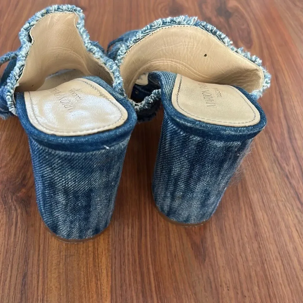 Marion Parke made in Italy distressed denim chunky heel shoes 38.5